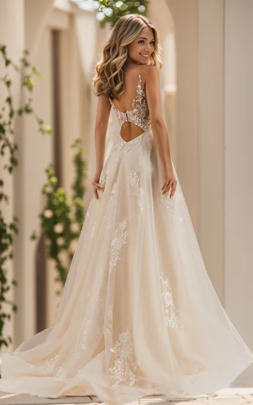 Ethereal Floral A-Line Boho Lace Plunging V-Neck Wedding Dress Vintage Fairy Unique Button Back Sleeveless Floor-Length Bridal Gown