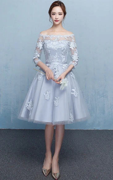Lace Tulle Off-the-shoulder Knee-length Formal Dress With