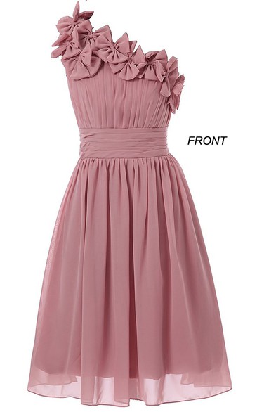 One-shoulder A-line Chiffon Dress With 3D Flowers