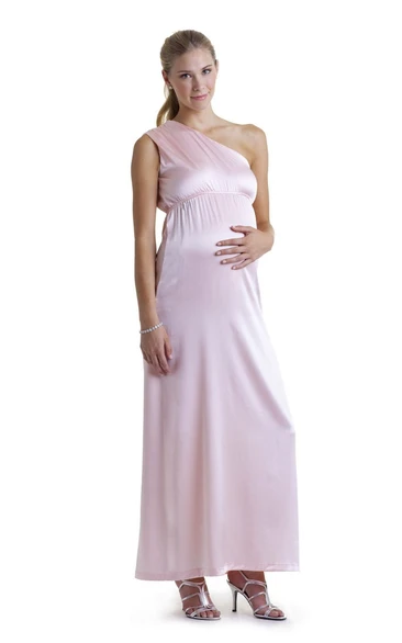 One-shoulder Long Satin Maternity Dress