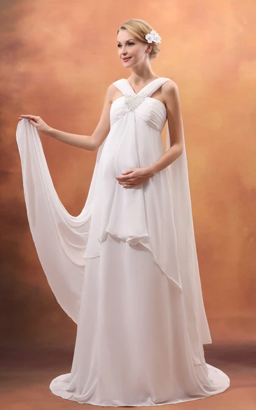 Fairy Empire Maternity Wedding Dress With Strap And Ruched Top