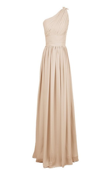 One-shoulder Long Chiffon Gown With Pleats