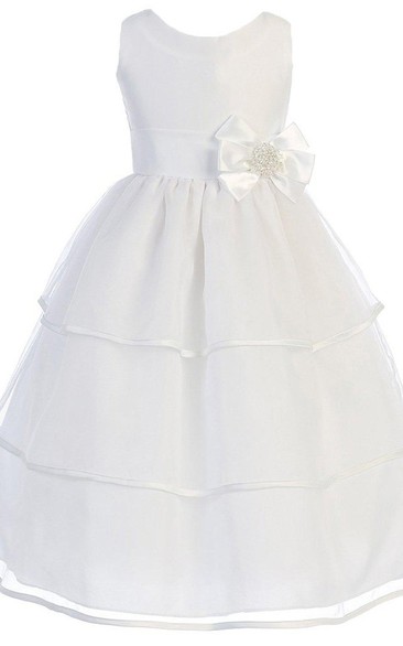 Sleeveless A-line Tiered Dress With Bow and Beadings