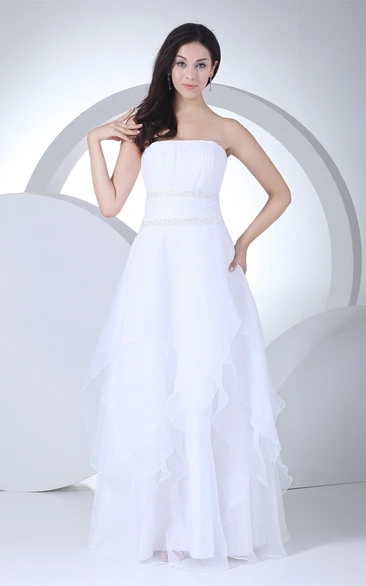 Strapless Ruffled A-Line Gown with Stress and Ruched Waist