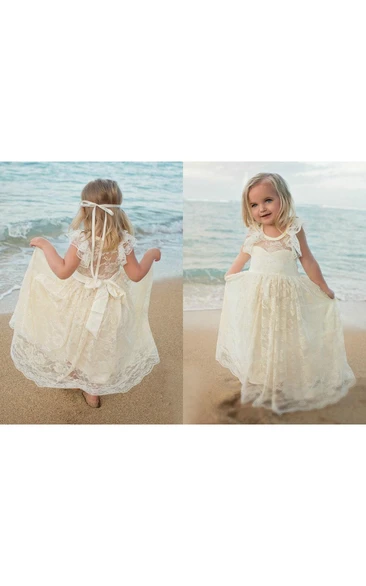Rustic Country Ruffled Sleeve Lace Dresses With Cream and Ivory Lace