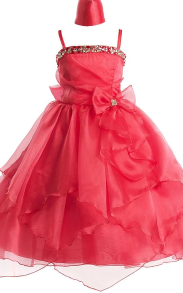 Sleeveless A-line Ruffled Dress With Sequins and Bow