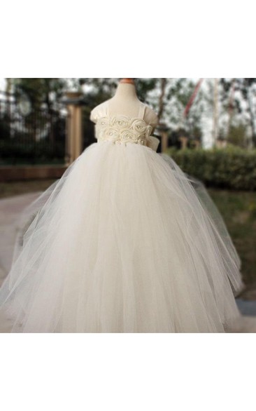 Hot Sales Cap Sleeve Pleated Tulle Gown With Floral Bodice