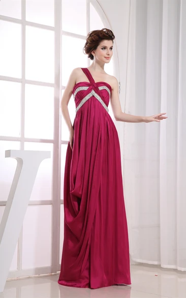Sleeveless Embroideries Floor-Length Dress with Pleats and Beading