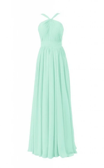 Halter Pleated Chiffon A-line Gown With Zipper Back