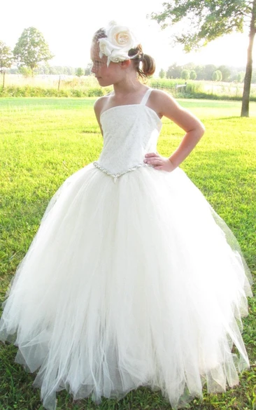 One Strap Pleated Lace Tulle Pageant Flower Girl Dress