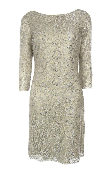 3 4 Sleeved Lace Sheath Dress With Bateau Neck