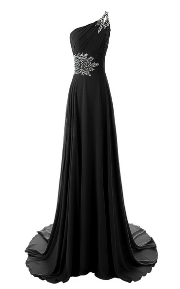 Gorgeous One-shoulder Court Train With Crystal Embellishments