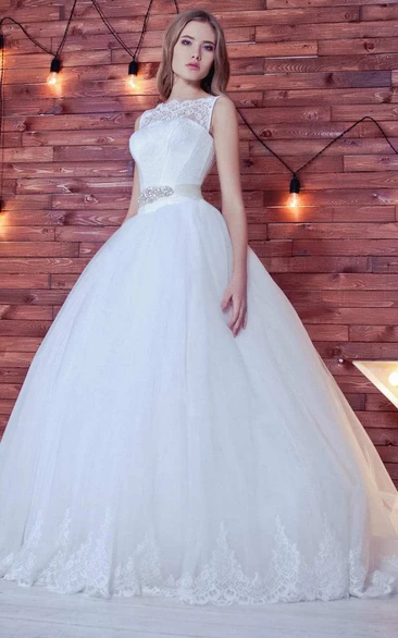 Ball Gown Straps V-Neck Tulle Lace Wedding Dress