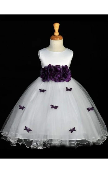 A-line Princess Scoop Hand-made Flower Sleeveless Floor-length Organza Flower Girl Dresses