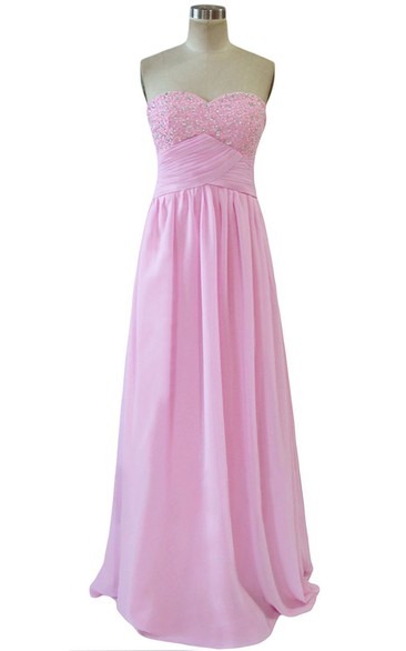 Bust-embellishmented Chiffon A-line Gown With Ruched Band