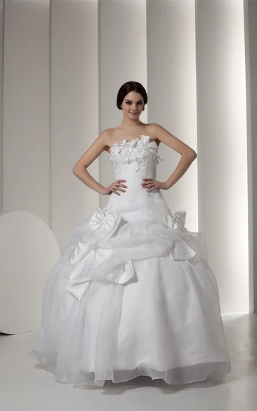 Strapless Pick-Up Ball Gown with Bow and Zipper Back