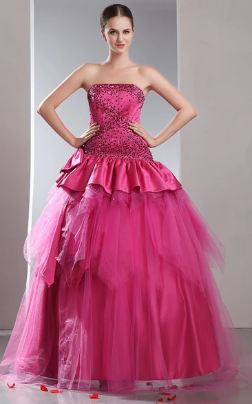 A-Line Strapless Princess Ball Gown With Peplum And Sequins