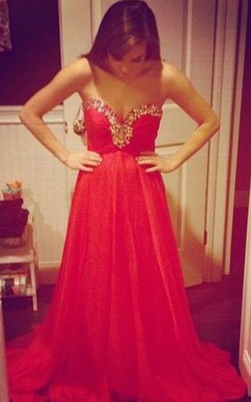 Sexy Red Sweetheart Prom Dress Chiffon Long A-line Evening Party Gowns