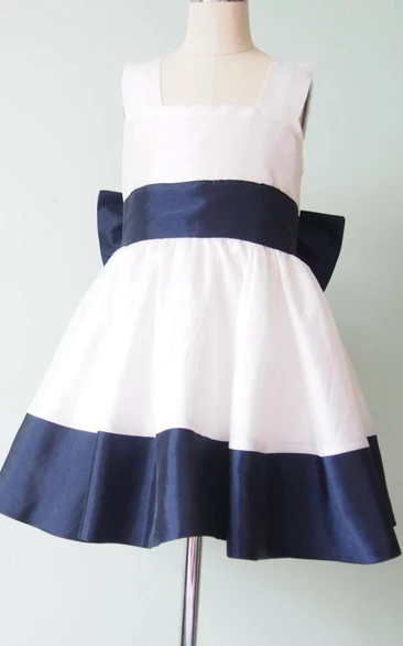 strapped Square Taffeta Dress With Bow&Flower