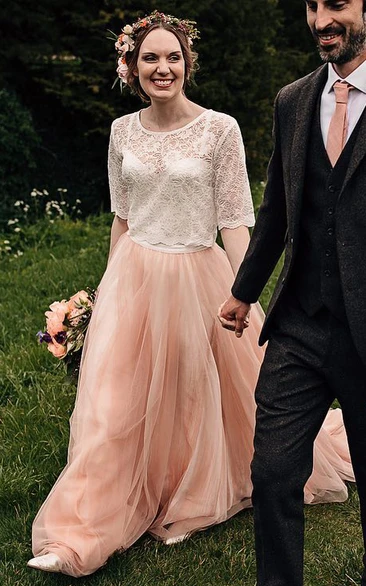 Elegant Jewel Neckline A-Line Tulle Wedding Dress With Open Back