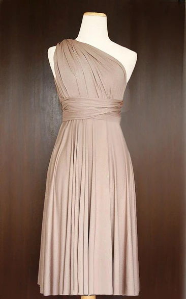 Short Light Taupe Infinity Multiway Bridesmaid Convertible Twist Wrap Dress