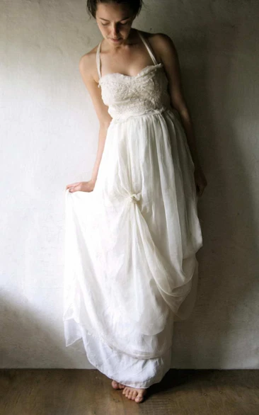 Casual Haltered Pick Up Floor-Length Dress With Flower And Bow