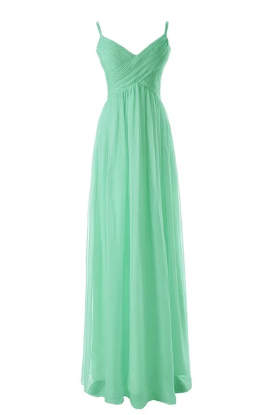 Spaghetti Straps V-neck A-line Gown With Criss-cross