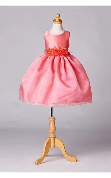Sleeveless Jewel Neck Pleated Organza Layered Skirt With Satin Sash and Bow