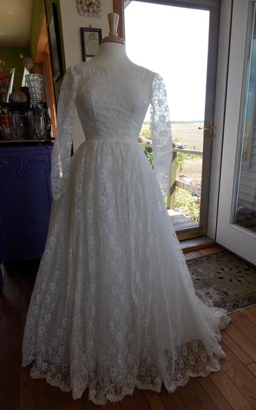 Jewel Long Lace Wedding Dress With Beading And Long Illusion Sleeve