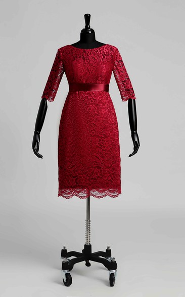 Illusion Half Sleeve Jewel Neck Knee-length Lace Dress