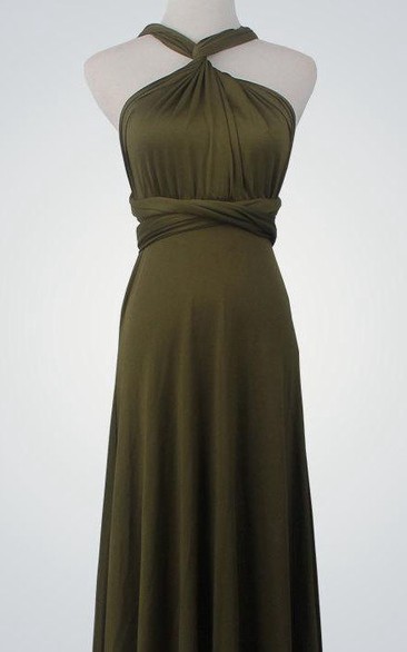 A-line Floor-length Dress With Cross Back Straps and Ruching