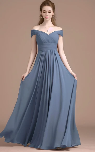 Beautiful A Line Off-the-shoulder Chiffon Sleeveless Prom Dress Simple Casual Bohemian Elegant Floor-length