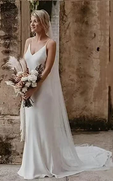 column wedding dress with satin underskirt