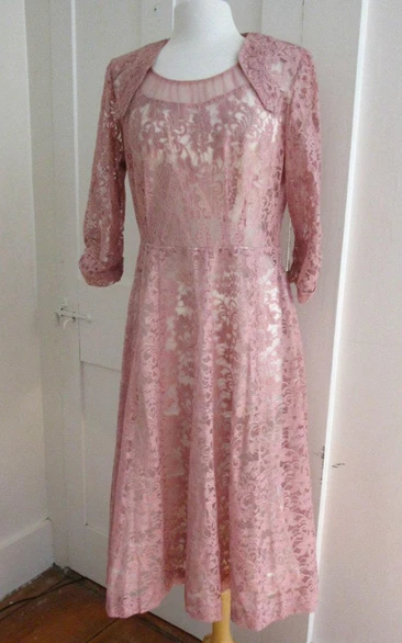 1940S Pink Lace Large Vintage Dusty Rose Cocktail Party Floral Lace 1950S Dress