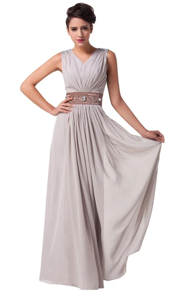 Sleeveless A-line Chiffon Dress With Pleats