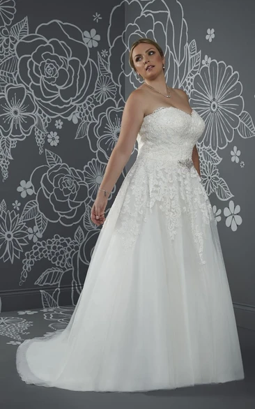 A-Line Long Sweetheart Sleeveless Satin Court Train Corset