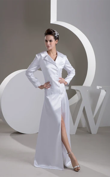 Satin Strapless Front-Split Dress with Suit Collar