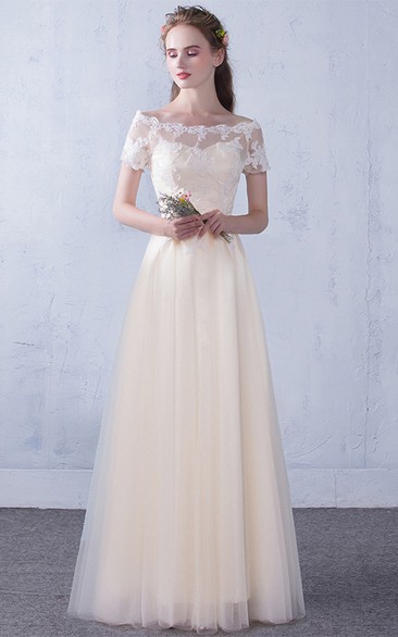 Lace Tulle Off-the-shoulder Floor-length Prom Dress With Appliques