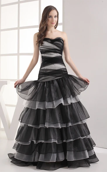 Two-Tone A-Line Gown with Tiers and Stress