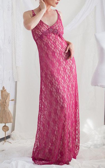 Lace Maternity Dress With Beading&Broach