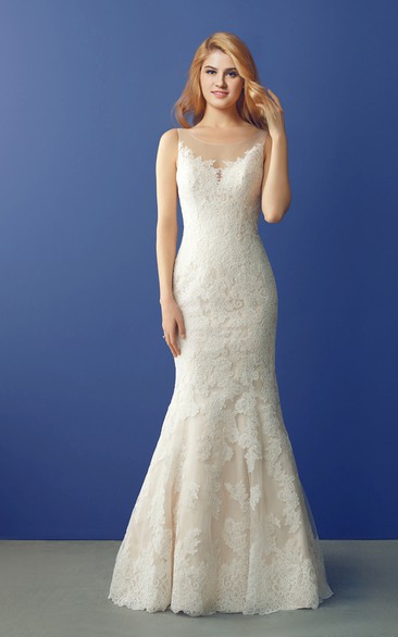 Fit and Flare Lace Wedding Dress with Illusin Neck