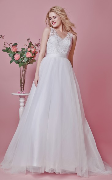 Noble Lace-appliqued and Tulle Gown With Illusion Back and Symmetrical Lace