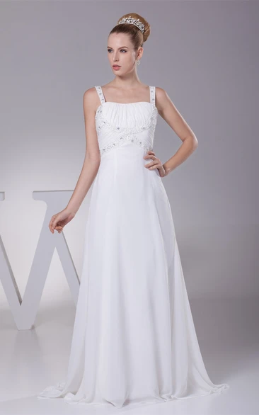 Strapped Chiffon Floor-Length Gown with Crystal Detailing