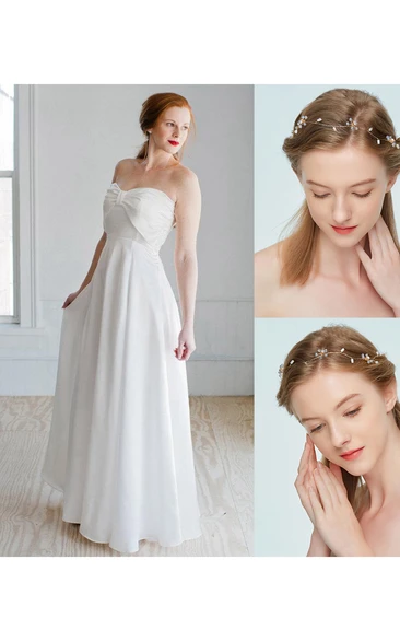 Sweetheart Long Chiffon Wedding Dress and Forest Style Fairy Beaded Wreath Headdress