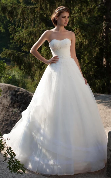 A-Line Long Sweetheart Sleeveless Lace-Up Tulle Dress With Side Draping And Beading