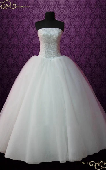 Ball Gown Tulle Satin Dress With Beading