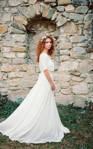 Boho Non-Corset A-Line Chiffon Wedding Dress With Pleats