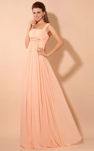 Maxi Soft Flowing Fabric Empire Dress With Draping And Straps