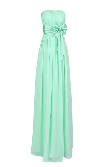 Elegant Strapless Pleated A-line Gown With Bow