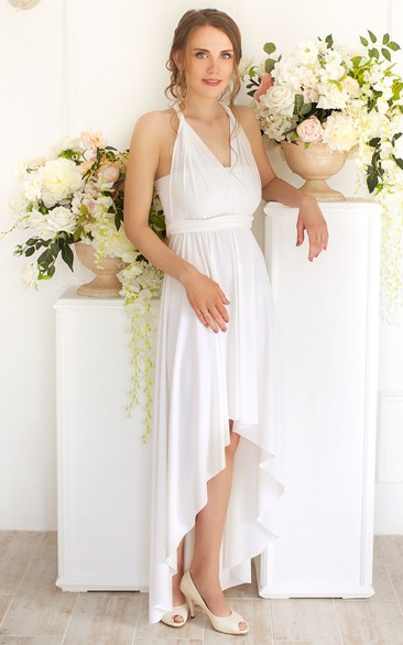 Convertible Sexy A Line Jersey V-neck Bridesmaid Dress With Straps And Sash